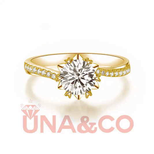 18K Yellow Gold Twisting Ring Arms Snowflake Moissanite Ring UNA&CO