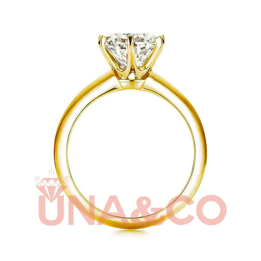 18K Yellow Gold Six Prong Moissanite Rings UNA.CO