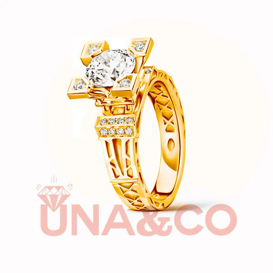 18K Yellow Gold Romantic Eiffel Tower Moissanite Ring UNA&CO