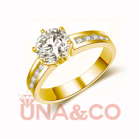 18K Yellow Gold Special Design Six Prong Moissanite Ring UNA&CO