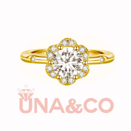 18K Yellow Gold Flower petals Elegant Moissanite Ring UNA&CO