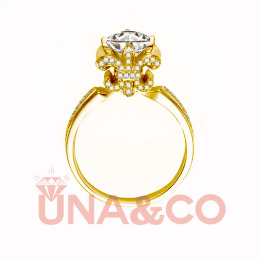 18K Yellow Gold Iris Bud Shape Setting Moissanite Ring UNA&CO