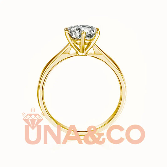 18K Yellow Gold Six Prong Hollow Shape Moissanite Ring UNA.CO
