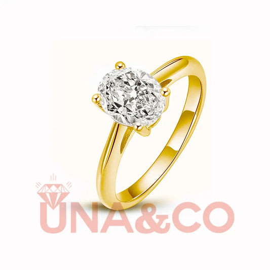 18K Yellow Gold Classic 2CT Four Prong Oval Moissanite Ring UNA&CO