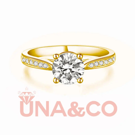 18K Yellow Gold Four Prong Luxury Moissanite Ring UNA&CO