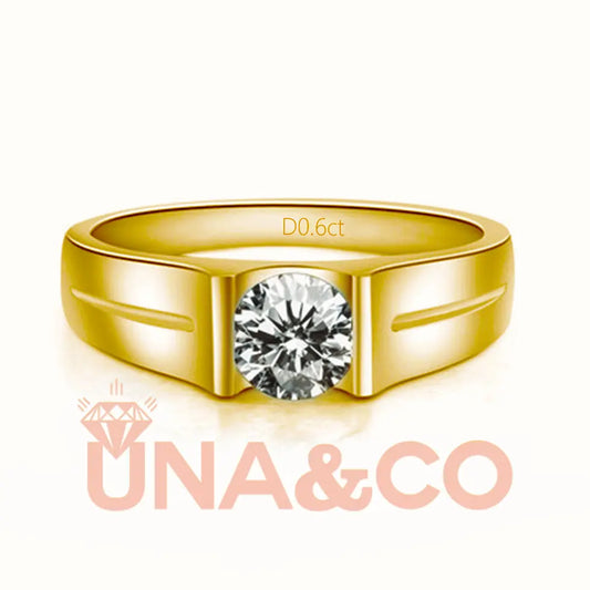 18K Yellow Gold Simple Engagement Moissanite Ring for men UNA.CO