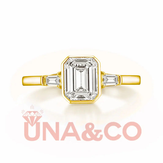 18K Yellow Gold 1.5CT Rectangular Emerald Cut Moissanite Ring UNA&CO