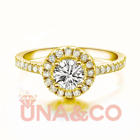 18K Yellow Gold Four Prong Round Moissanite Ring UNA.CO