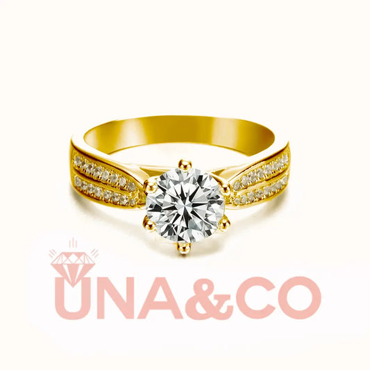 18K Yellow Gold Six Prong Starry Sky Double Row Broken Moissanite Ring UNA.CO