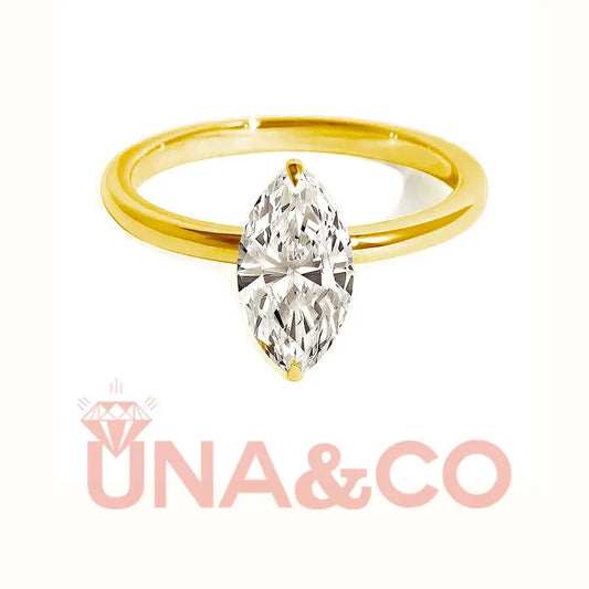 18K Yellow Gold Marquise Shaped Moissanite Engagement Ring UNA&CO
